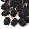 Druzy Resin Pendants, with Edge Light Gold Plated Iron Loops, Oval, Black, 28~29x17x9~10mm, Hole: 1.8mm
