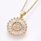 304 Stainless Steel Initial Pendant Necklaces, with Cubic Zirconia, Flat Round with Letter, Golden, Letter.R, 17.71 inch(45cm), Pendant: 22x16x3mm