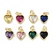Real 18K Gold Plated Brass Inlaid Cubic Zirconia Charms, with Jump Ring, Long-Lasting Plated, Heart, Mixed Color, 9.5x7x4mm, Jump Ring: 4x0.5mm, 2.5mm Inner Diameter