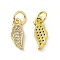 Brass Micro Pave Clear Cubic Zirconia Charms, Cadmium Free & Nickel Free & Lead Free, with Jump Ring, Wing Charms, Real 18K Gold Plated, 12x5x1.5mm, Hole: 3.2mm