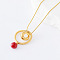 3Pcs European Stainless Steel Geometric Double Circle Pendant with Red Round Pendant Necklaces for Women, Golden, 15.75 inch(40cm)