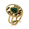 Ion Plating(IP) Oval with Teardrop 304 Stainless Steel Open Cuff Rings, Synthetic Malachite Finger Rings for Women Men, Real 18K Gold Plated, US Size 6(16.5mm)
