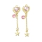 Rack Plating Alloy Pendants, with Rhinestone, Heart, Golden, Light Rose, 57x14x5mm, Hole: 2mm