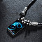 Luminous Alloy Glass Rectangle with Constellation Pendant Black Braided PU Leather Cord Necklaces, Platinum, Aquarius, 19.69 inch(50cm)