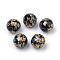 Printed Glass Beads, Round with Flower Pattern, Black, 11~12x11mm, Hole: 1.5mm