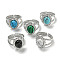 304 Stainless Steel Open Cuff Rings, Synthetic Malachite & Turquoise Oval Finger Rings for Women Men, Stainless Steel Color, Adjustable