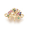 Brass Micro Pave Cubic Zirconia Links, Long-Lasting Plated, Lead Free & Cadmium Free & Nickel Free, Tree of Life, Colorful, Real 18K Gold Plated, 9.5x11.5x2.5mm, Hole: 0.8mm