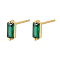 Cubic Zirconia Rectangle Stud Earrings, Golden 925 Sterling Silver Post Earrings, with 925 Stamp, Dark Green, 7.8x3mm