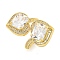Rack Plating Brass Micro Pave Cubic Zirconia Heart Open Cuff Ring for Women, Long-Lasting Plated, Cadmium Free & Lead Free, Real 18K Gold Plated, US Size 9 3/4(19.5mm), 20.5mm