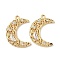 Brass Micro Pave Clear Cubic Zirconia Pendants, Nickel Free, Moon, Real 18K Gold Plated, 25x18.5x3.8mm, Hole: 1.6mm