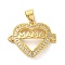 Mother's Day Brass Micro Pave Clear Cubic Zirconia Pendants, Cadmium Free & Lead Free, Heart, Real 16K Gold Plated, 15.5x19.5x3.5mm, Hole: 4.5x3.5mm