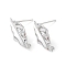 Brass Stud Earring Findings, Cadmium Free & Nickel Free & Lead Free, with Vertical Loop, Leaf, Real Platinum Plated, 20.5x10.5mm, Hole: 1.2mm, Pin: 0.7mm