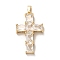 Brass Pendants, with Glass, Long-Lasting Plated, Cross, Golden, 33.5x21x5.5mm, Hole: 5x3mm