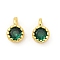 Brass Pave Cubic Zirconia Pendants, Single Stone Charms, Flat Round, Rack Plating, Long-Lasting Plated, Golden, Dark Green, 6.5~7x4.5~5x3mm, Hole: 1mm