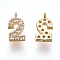 Brass Micro Pave Clear Cubic Zirconia Charms, Number, Golden, Num.2, 9.5~10x4~6.5x2mm, Hole: 0.8mm