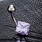 Piercing Jewelry, Brass Cubic Zirconia Navel Ring, Belly Rings, with 304 Stainless Steel Bar, Lead Free & Cadmium Free, Rhombus, Platinum, Lilac, 20x11mm, Bar: 15 Gauge(1.5mm), Bar Length: 3/8