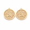 Brass Micro Pave Clear Cubic Zirconia Pendants, Nickel Free, Flat Round with Lotus, Real 18K Gold Plated, 20x17.5x3mm, Hole: 1mm