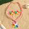 Flower Bohemia Style Raffia Grass Pendant Necklace & Stud Earrings Sets, Colorful, 400mm