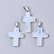 Synthetic Opalite Pendants, Dyed, with Brass Pinch Bails, Platinum Plated, Cross, 26~30.5x15.5~19.5x4~6mm, Hole: 3x6mm
