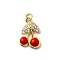 Brass Micro Pave Cubic Zirconia Pendants, Cadmium Free & Lead Free, Cherry, with Enamel, Real 16K Gold Plated, with Jump Ring, Red, 18x13x4.5mm, Hole: 3.4mm