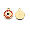 304 Stainless Steel Enamel Pendants, Real 18K Gold Plated, Flat Round with Eye, Dark Red, 17x13.5x1.5mm, Hole: 2mm