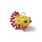 Glass Seed Beaded Gold Fish Pendants, with 304 Stainless Steel Open Jump Rings Golden Loop, Champagne Yellow, 15.5x17.5x12.5mm, Hole: 2.5mm