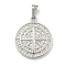Non-Tarnish 304 Stainless Steel Pendants, Flat Round with Compass Charm, Stainless Steel Color, 25.5x22x3mm, Hole: 7x3.5mm