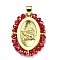Brass with Glass Pendants, Cadmium Free & Lead Free, Real 18K Gold Plated, Oval with Angel Pattern, FireBrick, 25~26x19~19.5x3~3.5mm, Hole: 3x3.5mm