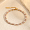 Stainless Steel Micro Pave Cubic Zirconia Link Chain Bracelets for Women, Rectangle, Real 18K Gold Plated, Pearl Pink, Inner Diameter: 6-3/4 inch(17cm)