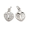 Brass Micro Pave Clear Cubic Zirconia Pendants, Cadmium Free & Nickel Free & Lead Free, with Jump Ring, Heart Lock Charms, Platinum, 16x11x2.5mm, Hole: 3.5mm