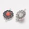 Tibetan Style Alloy Links connectors, with Resin, Flower, Antique Silver, Red, 28.5x21.5x6mm, Hole: 2mm