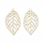 Brass Pendants, Etched Metal Embellishments, Matte Style, Leaf, Matte Gold Color, 34.5x19x0.3mm, Hole: 1mm