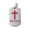 304 Stainless Steel Enamel Pendants, Rectangle with Cross & Word My Good Charm, Stainless Steel Color, 38x22x3mm, Hole: 9x5.5mm