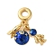 Rack Plating Brass Blue Enamel European Dangle Charms, Rocket & Planet & Spaceman Large Hole Pendants, Cadmium Free & Lead Free, Long-Lasting Plated, Real 18K Gold Plated, 28mm, Hole: 5mm