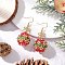 Glass Seed Bead with 304 Stainless Steel Christmas Dangle Earrings, Round with Bowknot, Golden, 50x21mm