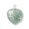 Natural Green Aventurine Pendants, with Silver Tone Copper Wire Wrapped, Heart, 39~41x30~30.5x8.5~9.5mm, Hole: 4~4.2mm