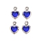 Heart Rack Plating Brass Glass Pendants, Cadmium Free & Lead Free, Long-Lasting Plated, Platinum, Royal Blue, 7.5x5x2mm, Hole: 1mm