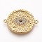 Brass Links, with Cubic Zirconia, Lead Free & Cadmium Free & Nickel Free, Flat Round with Evil Eye, Clear, Golden, 20x26x2mm, Hole: 1.4mm