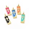 Brass Micro Pave Cubic Zirconia Enamel Pendants, Cadmium Free & Lead Free, Rectangle with Religion Cross Pattern Charms, Golden, Mixed Color, 34.5x12x5mm, Hole: 2x4mm