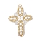 Glass Seed Beaded Cross Pendants, with Glass & 304 Stainless Steel Jump Rings, Real 18K Gold Plated, White, 32.5x26x4.5mm, Hole: 3mm