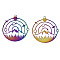 Ion Plating(IP) 201 Stainless Steel Filigree Pendants, Etched Metal Embellishments, Flat Round with Mountains, Rainbow Color, 33.5x31x0.3mm, Hole: 1.6mm