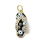 Brass Micro Pave Cubic Zirconia Pendants, with Enamel, Cadmium Free & Nickel Free & Lead Free, with Jump Ring, Real 18K Gold Plated, Slipper
 with Evil Eye, Black, 20x8.5x5.7mm, Hole: 3.2mm