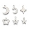 Non-Tarnish 201 Stainless Steel Charms, Laser Cut, Star and Moon, Stainless Steel Color, 10.5~16x9~12x0.7~0.8mm, Hole: 1.2~1.8mm, 6 patterns, 1 pattern/200pcs