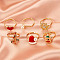 Christmas Theme Alloy Enamel with Rhinestone Finger Rings Sets, with Plastic Pearl, Christmas Tree/Christmas Hat/Deer, Golden, Inner Diameter: 20mm, 6pcs/set