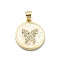 Brass Micro Pave Clear Cubic Zirconia Pendants, with Sythetic Opal, Flat Round, Cadmium Free & Lead Free, Real 18K Gold Plated, Butterfly, 19.5x17x2.5mm, Hole: 4x3.5mm