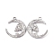 Non-Tarnish 304 Stainless Steel Pendants, Moon with Skull Charm, Stainless Steel Color, 28x24.5x2.5mm, Hole: 3mm