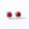 Elegant Zircon Square Stud Earrings for Women, Fashionable and Versatile, Square, Silver, Red, 9x9mm
