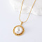 3Pcs European Stainless Steel Pave Imitation Pearl Half Round Pendant Necklaces for Women, White, Golden, 15.75 inch(40cm)