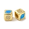 Rack Plating Brass Micro Pave Cubic Zirconia Beads, with Synthetic Opal, Cadmium Free & Lead Free, Long-Lasting Plated, Real 18K Gold Plated, Square, Large Hole Beads, European, Cube, 10x9.5x10mm, Hole: 5mm