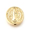 Brass Beads, Flat Round with Priest Pattern, Cadmium Free & Lead Free, Real 18K Gold Plated, 10x3mm, Hole: 1.2mm